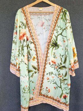 Agua Bendita Pistachio Story Veronica Tunic Beach Kimono Cover Up OS Vacation